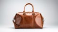 Polished Craftsmanship: Brown Leather Travel Bag With High-key Lighting