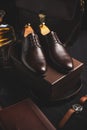 Elegant brown leather men shoes concept Royalty Free Stock Photo