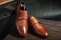 Elegant brown monk shoes