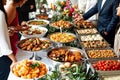 Elegant Buffet Spread at a Joyous Evening Gala. Generative AI