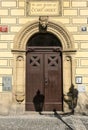 Elegant building door in Stare Mesto quarter, Prague, Czech Republic. Royalty Free Stock Photo