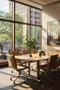 Elegant Business Meeting Room with Conference Table and Natural Lighting