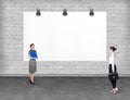 Elegant business woman looking at banner. Royalty Free Stock Photo