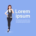 Elegant Business Woman Office Worker, Female Businesswoman Over Copy Space Background