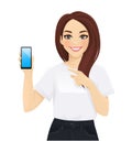 Elegant business woman showing screen phone Royalty Free Stock Photo