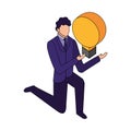 Elegant businessman down on my knees with light bulb