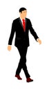 Elegant businessman go to work vector illustration. Handsome man in suite and tie. Man walking. Young yuppie lawyer. Secret agent, Royalty Free Stock Photo