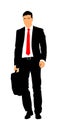 Elegant businessman go to work vector illustration. Handsome man in suite and tie with suitcase. Man walking. Young yuppie lawyer. Royalty Free Stock Photo