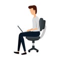 elegant businessman using laptop seated in office chair Royalty Free Stock Photo