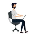 elegant businessman using laptop seated in office chair Royalty Free Stock Photo