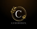 Elegant C Letter Floral Design. Circle Luxury C Gold Logo Icon Royalty Free Stock Photo