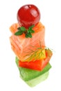 Elegant canape with salmon, dill twig and grape