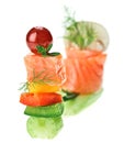 Elegant canape with salmon fish celery dill grape