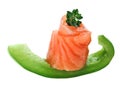 Elegant canape with salmon roll, paprika and thyme Royalty Free Stock Photo