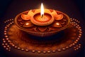 Elegant candle in the shape of a red lotus flower on a dark background. Diwali, the dipawali Indian festival of light