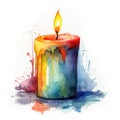 Elegant Candle Watercolor on White Background for Invitations and Decor.