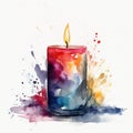 Elegant Candle Watercolor on White Background for Invitations and Decor.