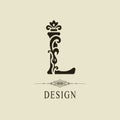 Elegant Capital letter L. Graceful royal style. Calligraphic beautiful logo. Vintage floral drawn emblem for book design, brand