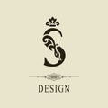 Elegant Capital letter S. Graceful royal style. Calligraphic beautiful logo. Vintage floral drawn emblem for book design, brand