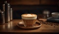 Elegant cappuccino on rustic wooden table close up generated by AI