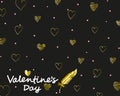 Elegant card Valentine`s Day with golden drawing hearts