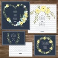 Elegant cards collection with floral bouquets and wreath design elements Royalty Free Stock Photo