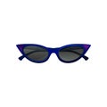 Elegant cat eye sunglasses with blue frame and black tinted lenses. Protective eyewear for stylish women. Flat vector