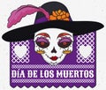 Elegant Catrina Skull with Hat for Mexican Dia de Muertos, Vector Illustration