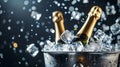 Elegant Celebration Ambiance with Champagne and Ice, Dark Background Royalty Free Stock Photo