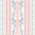 Elegant celtic seamless vector pattern background. Stylized floral pink blue backdrop. Hand drawn linear geometric