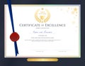 Elegant certificate template for excellence, achievement, appreciation or completion on blue border background Royalty Free Stock Photo