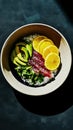 An elegant Ceviche Sushi fusion. Presented in a minimalist bowl with sharp shadows Royalty Free Stock Photo