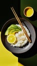 An elegant Ceviche Sushi fusion. Presented in a minimalist bowl with sharp shadows Royalty Free Stock Photo