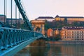 The elegant Chain Bridge and Buda Castle Hill in background, Budapest, Hungary Royalty Free Stock Photo