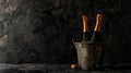 Elegant Champagne Bottles in Ice Bucket with Dark Background Royalty Free Stock Photo