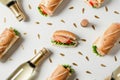 Elegant Champagne Celebration with Gourmet Salmon Sandwiches on White Background