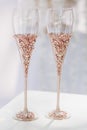 Elegant Champagne Glasses for Bride and Groom Royalty Free Stock Photo