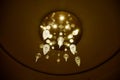 Elegant chandelier on the ceiling of big hall Royalty Free Stock Photo