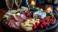 Elegant Cheese And Salami Platter With Champagne Royalty Free Stock Photo