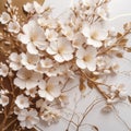 Elegant Cherry Blossom Floral Patterns on Marble Tiles with Golden Accents