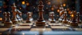 Elegant Chess Display with Warm Glow and Bokeh Effect. Concept Elegant Display, Chess, Warm Glow,