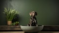 Elegant Chiaroscuro: A Dog In A Bowl With Volumetric Lighting