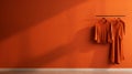 Elegant Chiaroscuro: Minimalist Clothing Presentation On Orange Wall