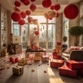 Elegant Chinese New Year Celebration in a Vibrant Living Room