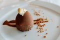 Elegant chocolate dessert with cream on a luxurious plate