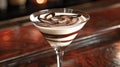 Elegant Chocolate Swirl Martini on Bar Counter