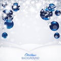 Elegant Christmas background with blue frosted and glossy Christ