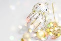Elegant Christmas background with gold and white evening balls Royalty Free Stock Photo