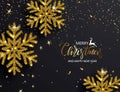 Elegant Christmas Background with Shining Gold Snowflakes. Vector illustration. Royalty Free Stock Photo