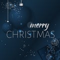 Elegant Christmas background with shining silver snowflakes. Dark blue vector illustration.